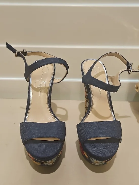 Jessica Simpson Navy Embroidered Platform Sandals - Picture 2 of 5